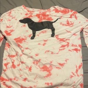 over size long sleeve pink and white tie dye shirt